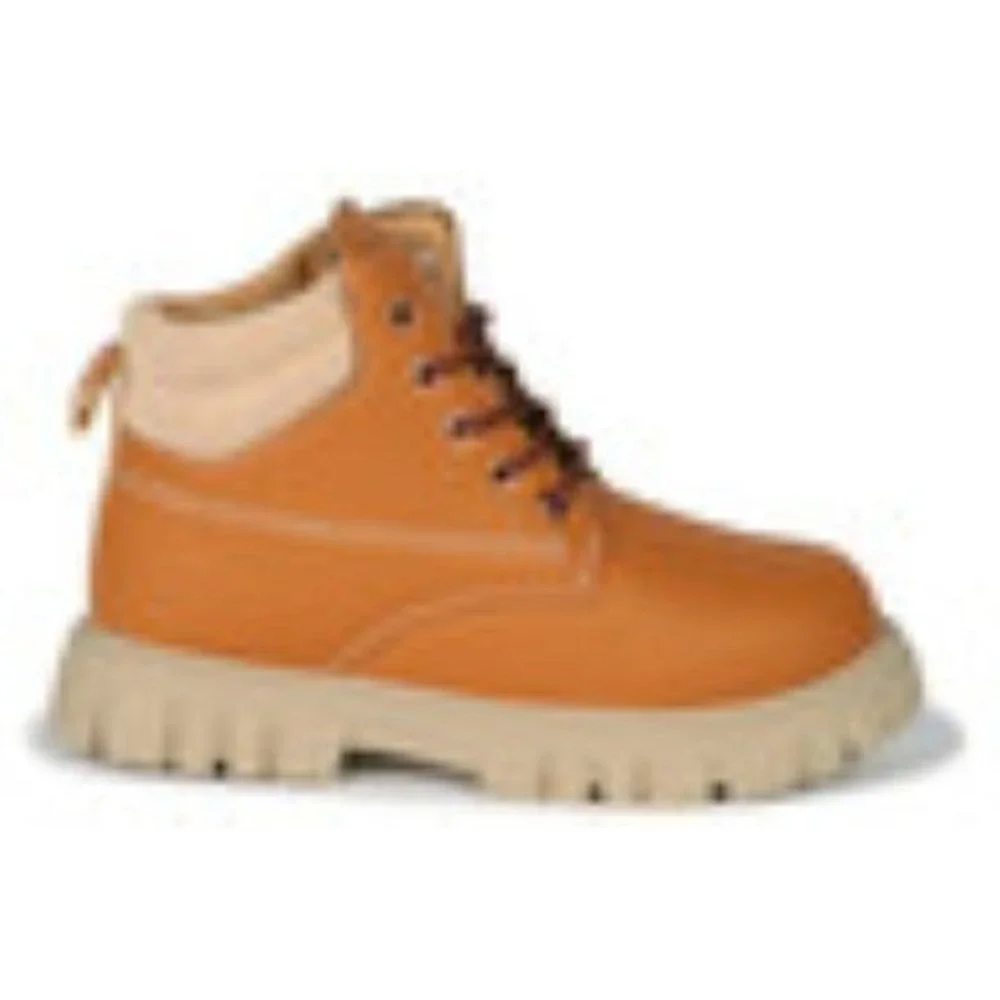 US SPORTS Boys Faux Leather Combat Boots Tan Lace Up 659-2407-8347-72 NEW